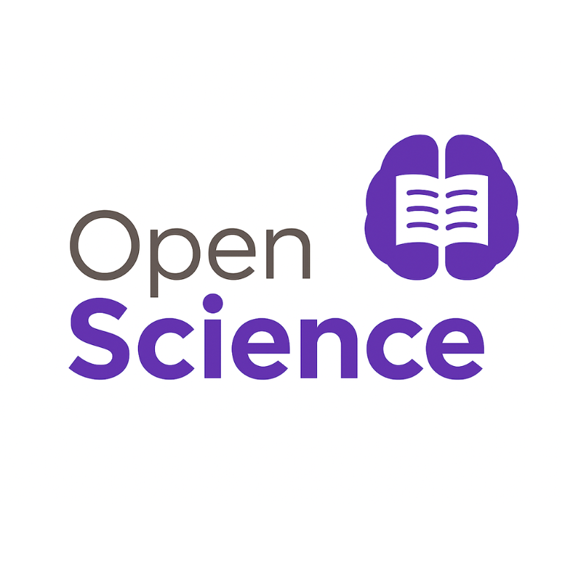 A brain with an open book beside the words Open Science